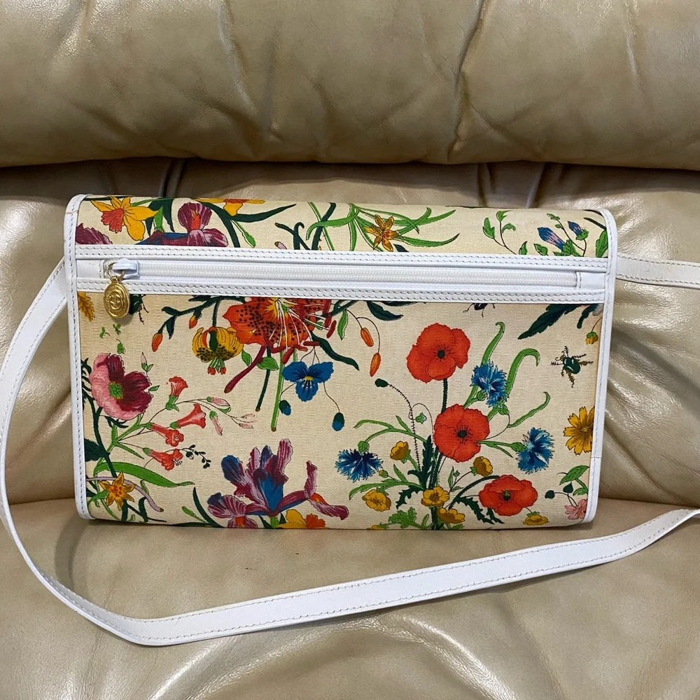 Gucci EUC Large Vintage Flora Shoulder Bag COA Floral Print Canvas - Picture 4 of 16
